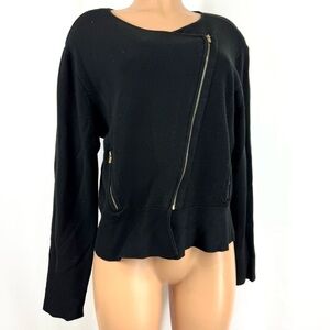 7th Avenue Design Studio Women's XL Black Asymmetrical Zip Sweater Jacket Career